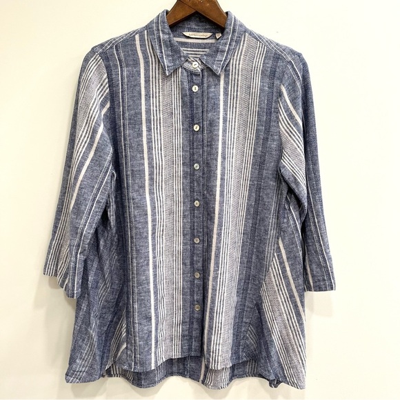 Soft Surroundings Striped Button Down Tunic Top Linen Cotton Blend Size Large - Picture 2 of 9